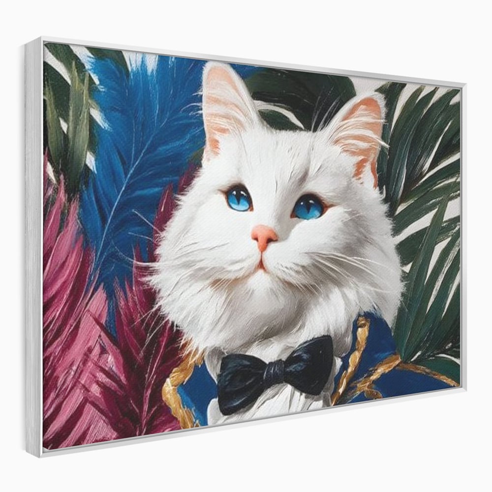 Tablou canvas cu tablou canvas cu pisica in costum, in rama de aluminiu argintiu